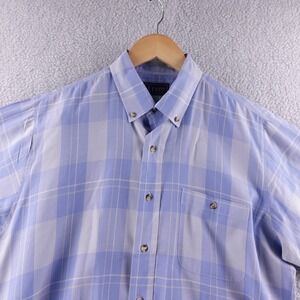 Vintage 70's Levi's‎ Mens Size L Plaid Short Sleeve Button Down Shirt Blue White